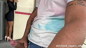 Doorman caught masturbating outdoors in emergency exit POV