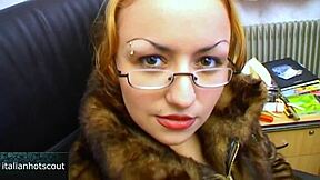 Blonde teen slut with glasses rides cock cowgirl then bends for doggystyle cum in mouth