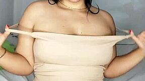 Hot latina babe dirty talks her tight creamy pussy cums hard fingering big natural tits