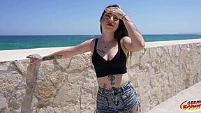 Inked Latina Melania Dark's Skinny Pussy No Condom Casting Fuck on Holiday