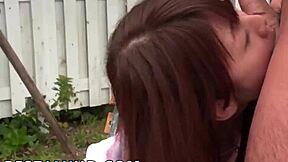 miu suzuha delivers slow teasing blowjob outdoors uncensored