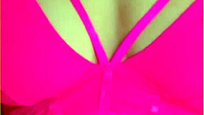 Aussie housewife flashes perfect big tits in hot pink lingerie