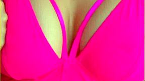 Aussie housewife flashes perfect big tits in hot pink lingerie