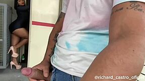 Doorman caught masturbating outdoors in emergency exit POV