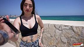 Inked Latina Melania Dark's Skinny Pussy No Condom Casting Fuck on Holiday