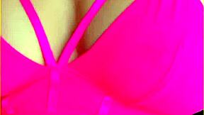 Aussie housewife flashes perfect big tits in hot pink lingerie