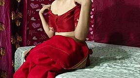 my hot indian red sari bhabhi neighbor with curly hair and lipstick gets fucked hard by her old neighbor