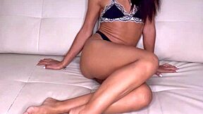 Apolonia bends over in lingerie slipping huge glass dildo deep into her wet pussy doggystyle