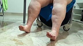 Coolmarina's tired feet massaged with hard-boiled eggs on the floor