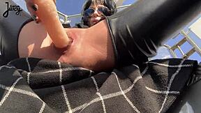 brunette babe larajuicy rides dildo squirting publicly in ferris wheel