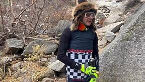 imagine blonde babe's shaved pussy taking monster cock after downhill thrill