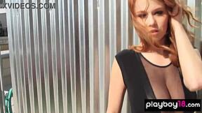 BOMBastic Busty Redhead Teen Elizabeth Marx Strips Naked Posing Tits and Pussy on Rooftop