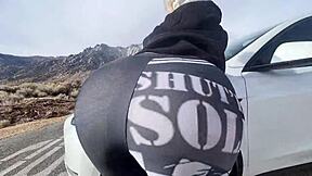 imagine blonde babe's shaved pussy taking monster cock after downhill thrill