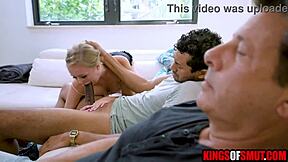 blonde teen sneaks stepdad's monster cock while he sleeps nearby