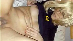 Sasha masturbates with dildo until guy rams her blonde pussy hard