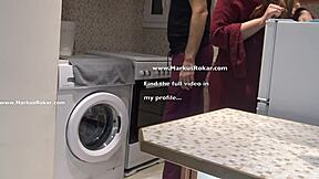 Hey maid, stuck in that machine? Let me spy your huge ass!