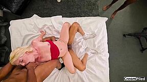 Fresh Blonde Takes First BBC Gangbang Creampie Spitting