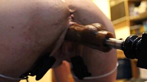 Wet mature pussy pounded by fuck machine close up