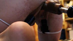 Wet mature pussy pounded by fuck machine close up