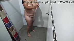 i put hidden cam in stepmom bathroom she showers touches big tits wet pussy groping homemade delight