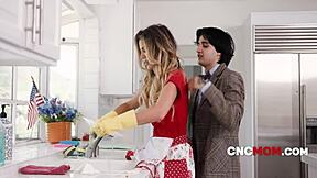 Young hubby pounds milf wife's slutty holes relentlessly