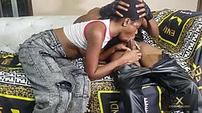 hot black teen slave bent over sofa gets dominated by big cock biker in doggystyle