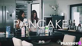 two milfs kiss deep then finger blonde brunette pussies in kitchen 👅💋