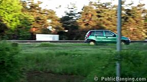 Pretty blonde teen rocks public street group scene part 3 with friends outdoors