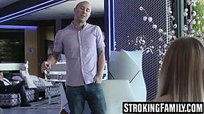 whoa she dives right on stepbro's cock before phone's even rolling till stepdad interrupts