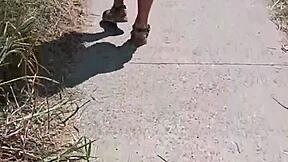 Look at this milf flashing her ass publicly on the street naked.