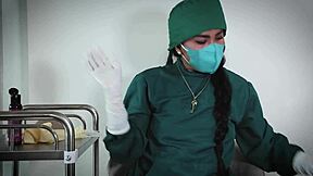 Latex gloves nurse teases patient in hospital rubber fetish