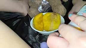 18yo Saudi Virgin Stuffing Mango in Tight Pussy Food Fetish Solo
