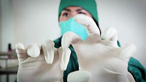 Latex gloves nurse teases patient in hospital rubber fetish