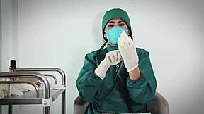 Latex gloves nurse teases patient in hospital rubber fetish