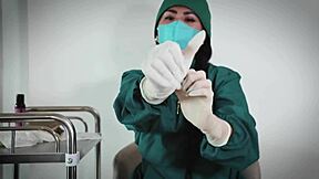 Latex gloves nurse teases patient in hospital rubber fetish