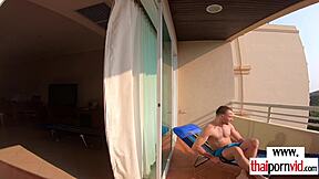 Petite thai teen nympho cherry rides big white cock outdoors bareback