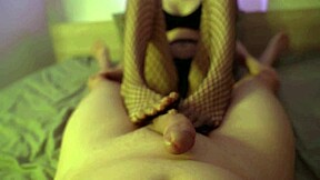 Fishnet footjob makes me explode cum all over her perfect ass
