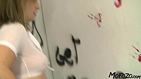 Mofozocom Horny Slut Gulps Glory Hole Cum Down Her Throat!