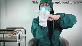 Latex gloves nurse teases patient in hospital rubber fetish