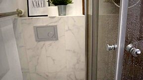 sneak in bathroom for babysitter's shower blowjob while she moans homemade pov