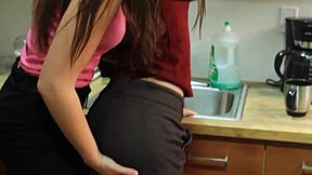 two girlfriends kiss lick pussies in kitchen muff diving cunilingus girl on girl