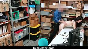 loss prevention officer catches cute teen shoplifter and punishes her hard in back store
