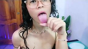 the naughty brunette beauty fingers her wet young pussy solo getting so aroused