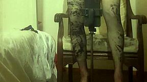 crossdresser maria teases in black nylon panties high heels