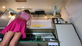 In my pink skirt with no panties, I flash pussy to hidden cam