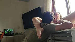 he bends his big-ass blonde girlfriend over the kitchen counter for some rough fun