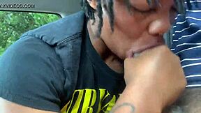 ebony babe deepthroats big black monster cock outdoors in public thrill