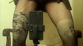 crossdresser maria teases in black nylon panties high heels