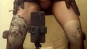 crossdresser maria teases in black nylon panties high heels