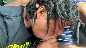 ebony babe deepthroats big black monster cock outdoors in public thrill